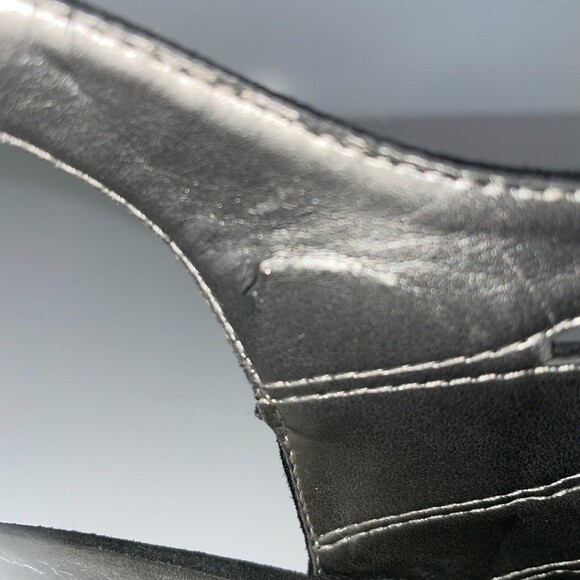 Bandolino Black Cage Micro Suede Peep Toe Heels Slingback Sandals Women's 8.5 - Picture 10 of 10